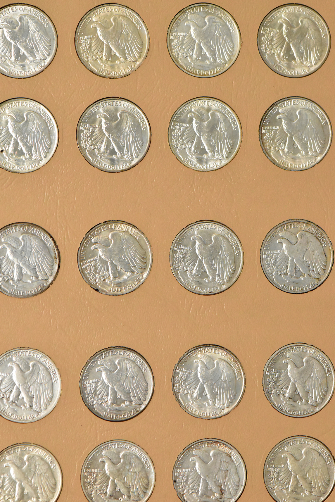 Complete collection of Walking Liberty half dollars, plus 12 additional silver half dollars