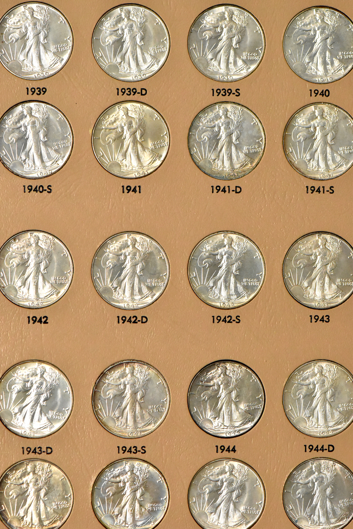 Complete collection of Walking Liberty half dollars, plus 12 additional silver half dollars