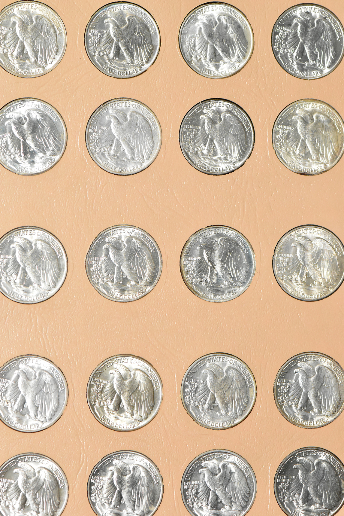 Complete collection of Walking Liberty half dollars, plus 12 additional silver half dollars
