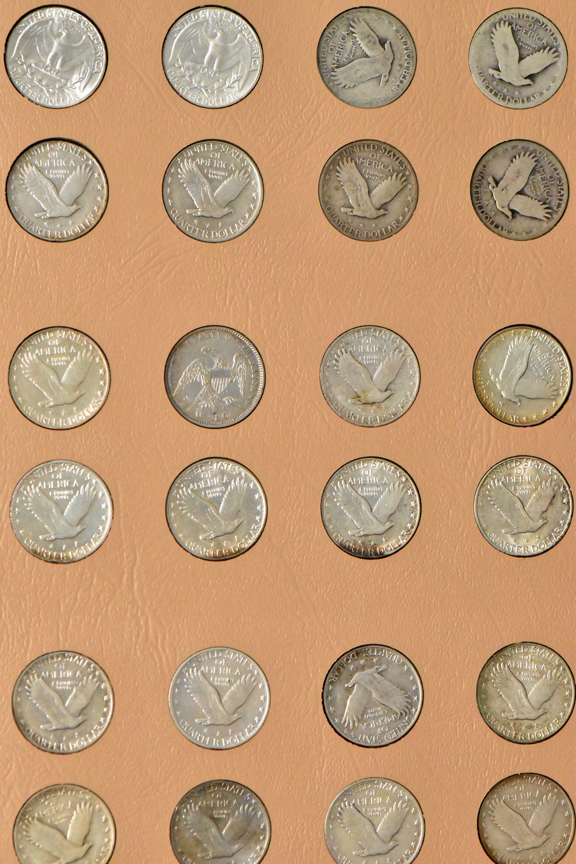 Collection of Standing Liberty quarters, plus extras, in a complete Dansco 7132 album