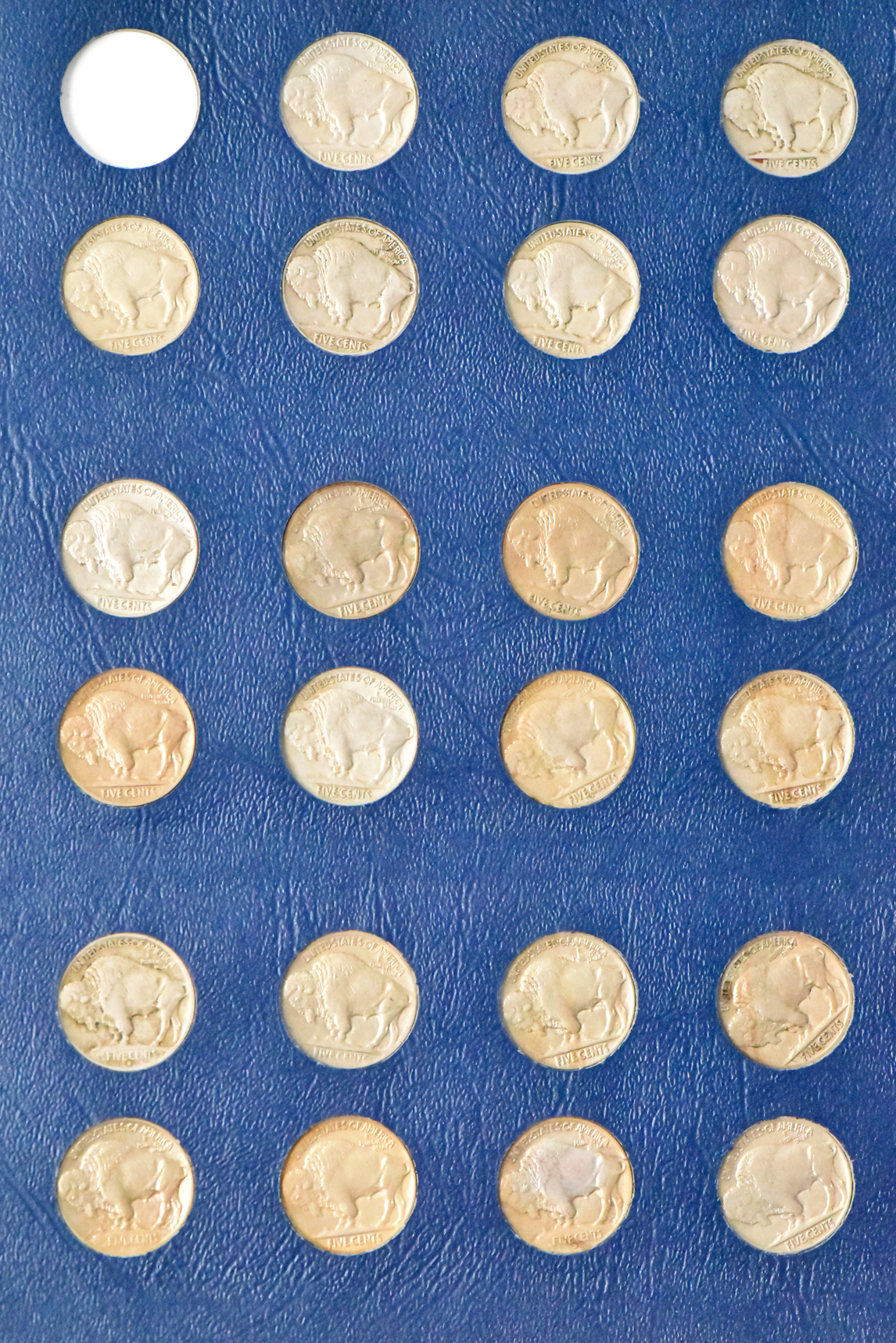 Collection of 65 different Buffalo nickels in a Whitman 9408 albim