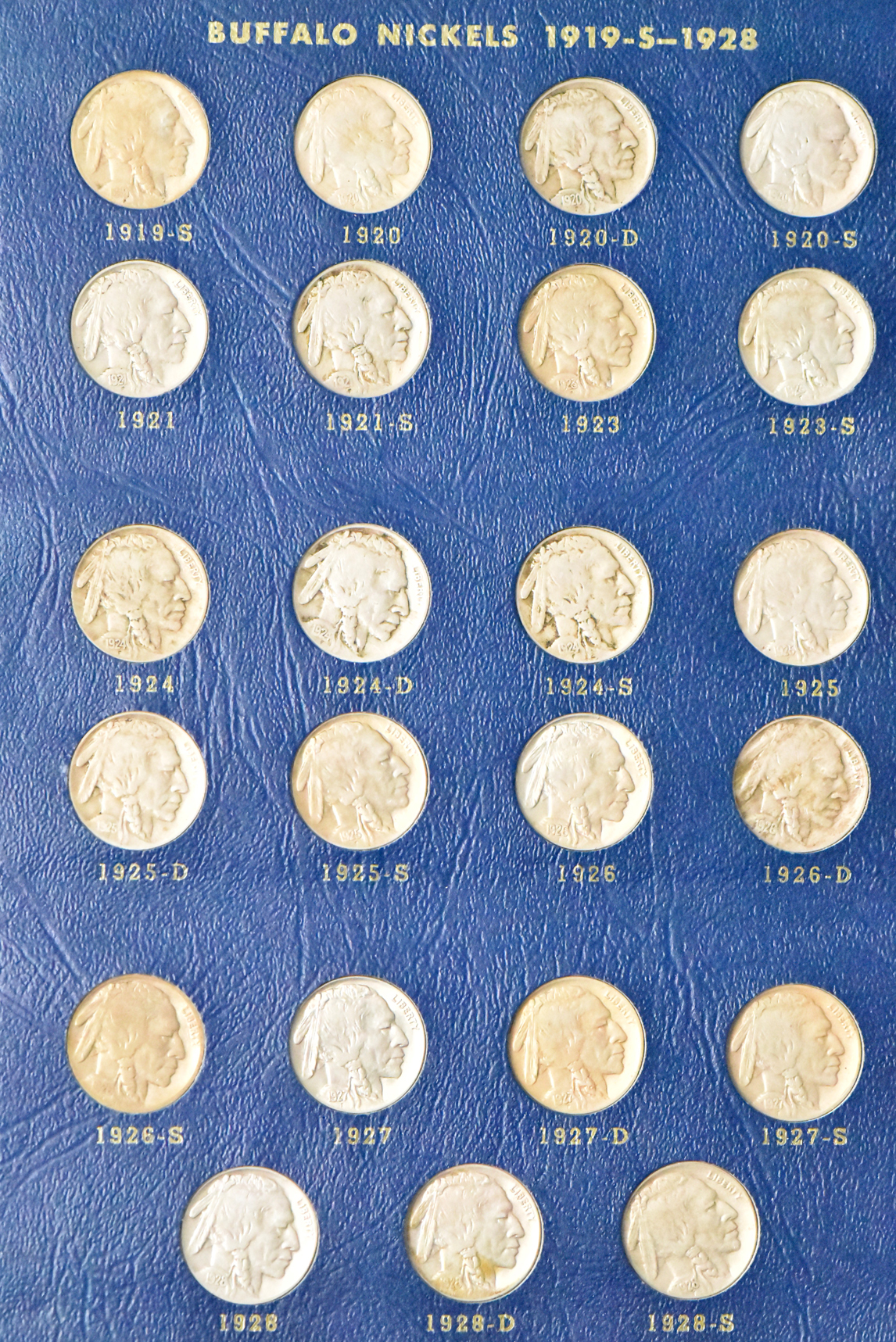 Collection of 65 different Buffalo nickels in a Whitman 9408 albim