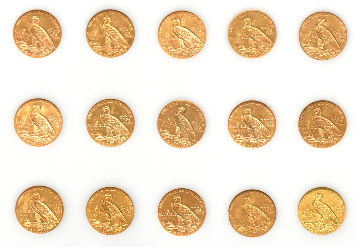 Collection of Indian Head quarter eagles in a complete Capital Plastics holder