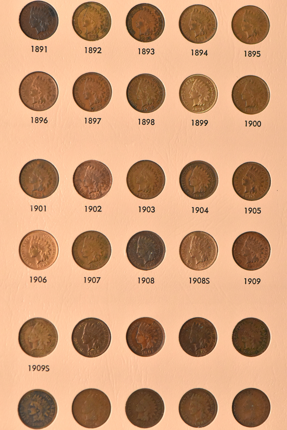 Collection of Flying Eagle and Indian Head cents, plus extras, in a complete Dansco 7101 album