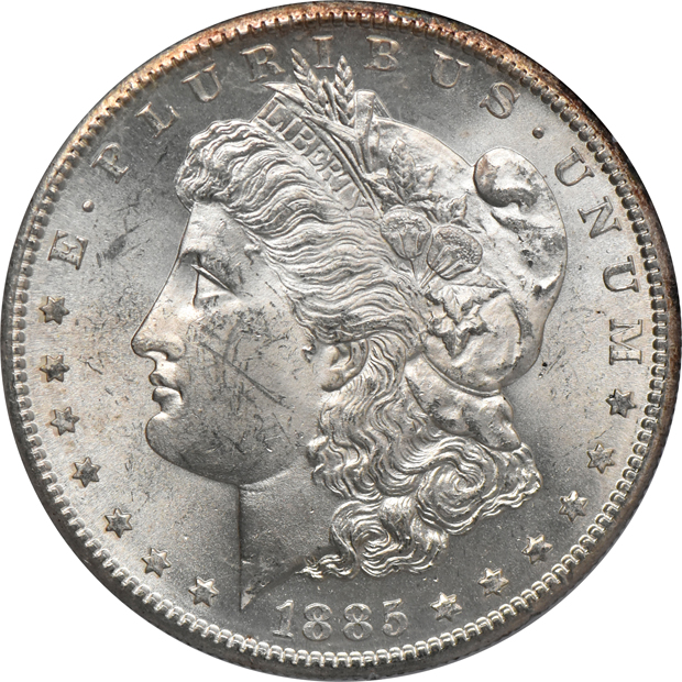 1885-S MS-61PL, and an 1885-S MS-63, both PCGS (rattler)