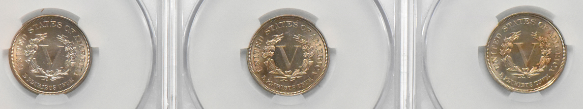 Six Liberty nickels, all CACG MS-64