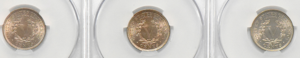 Six Liberty nickels, all CACG MS-64