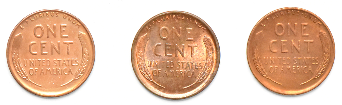 Six Lincoln cents including a 1955 Doubled Die Obverse
