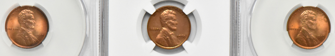 Six Lincoln cents including a 1955 Doubled Die Obverse