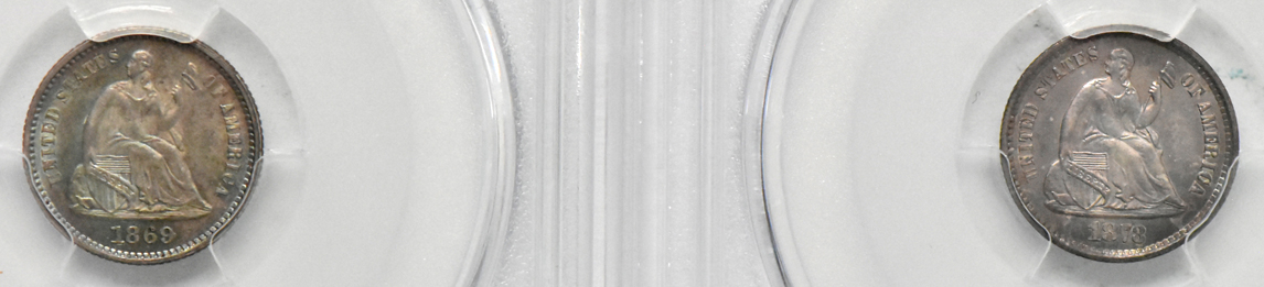 Four certified UNC Liberty half dimes, all PCGS
