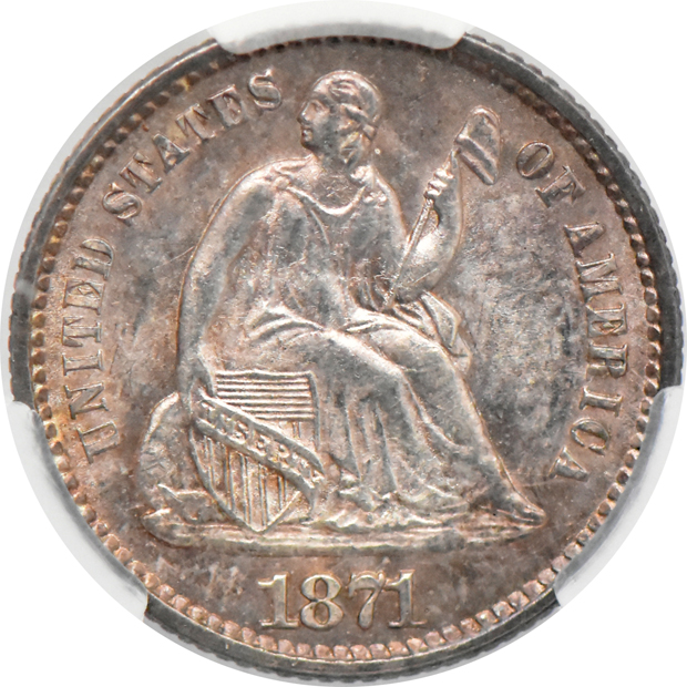 1862 MS-64, and an 1871 MS-62, both CACG