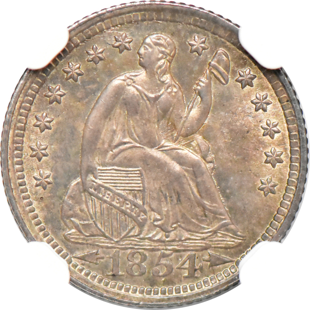 1845 MS-63, 1854 w/ arrow MS-64, and an 1858 AU details/artificial toning, all NGC