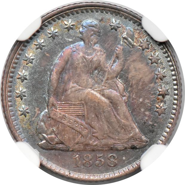 1845 MS-63, 1854 w/ arrow MS-64, and an 1858 AU details/artificial toning, all NGC