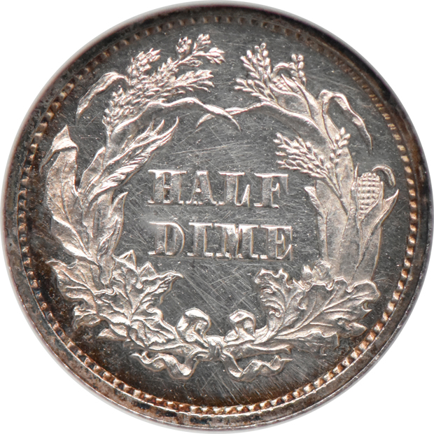 1864 PR-62, 1866 PR-64, and an 1867 PR-64, all NGC