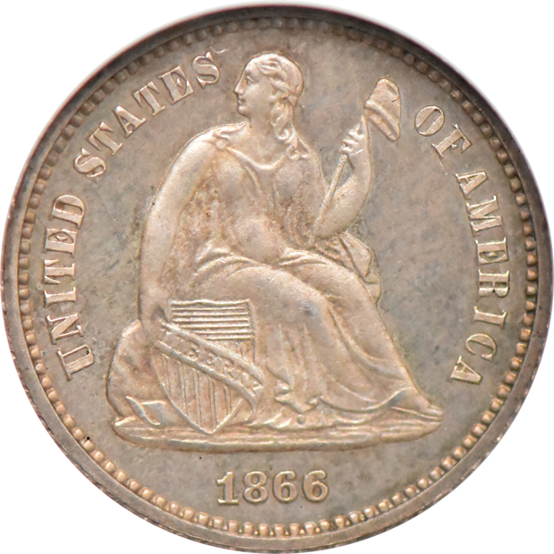 1864 PR-62, 1866 PR-64, and an 1867 PR-64, all NGC