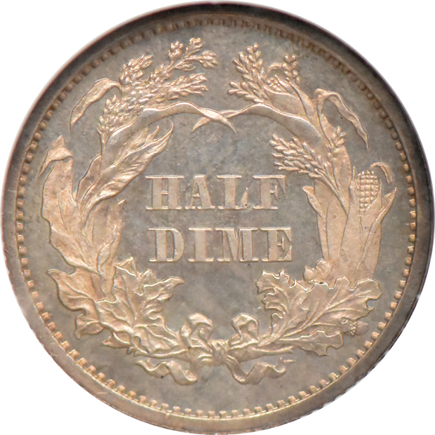1864 PR-62, 1866 PR-64, and an 1867 PR-64, all NGC