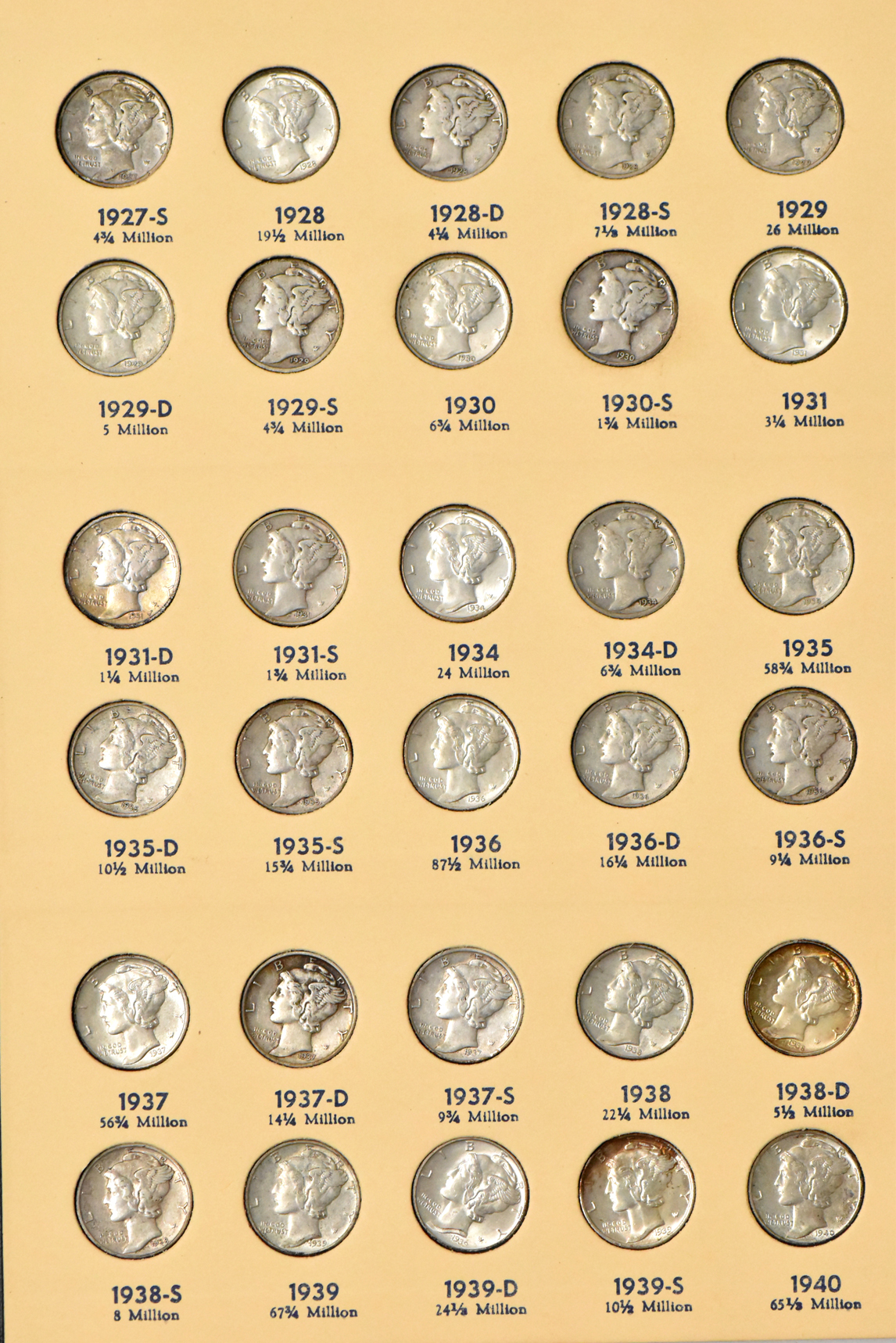 Complete collections of Mercury and Roosevelt dimes in seperate Library of Coins albums