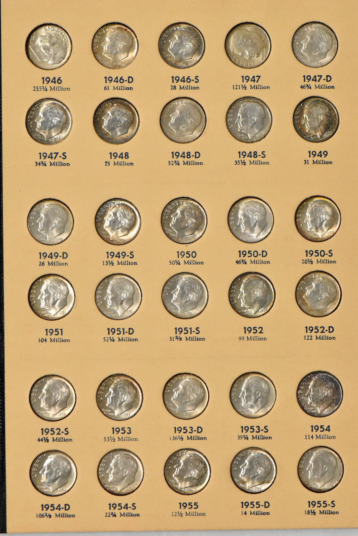 Complete collections of Mercury and Roosevelt dimes in seperate Library of Coins albums