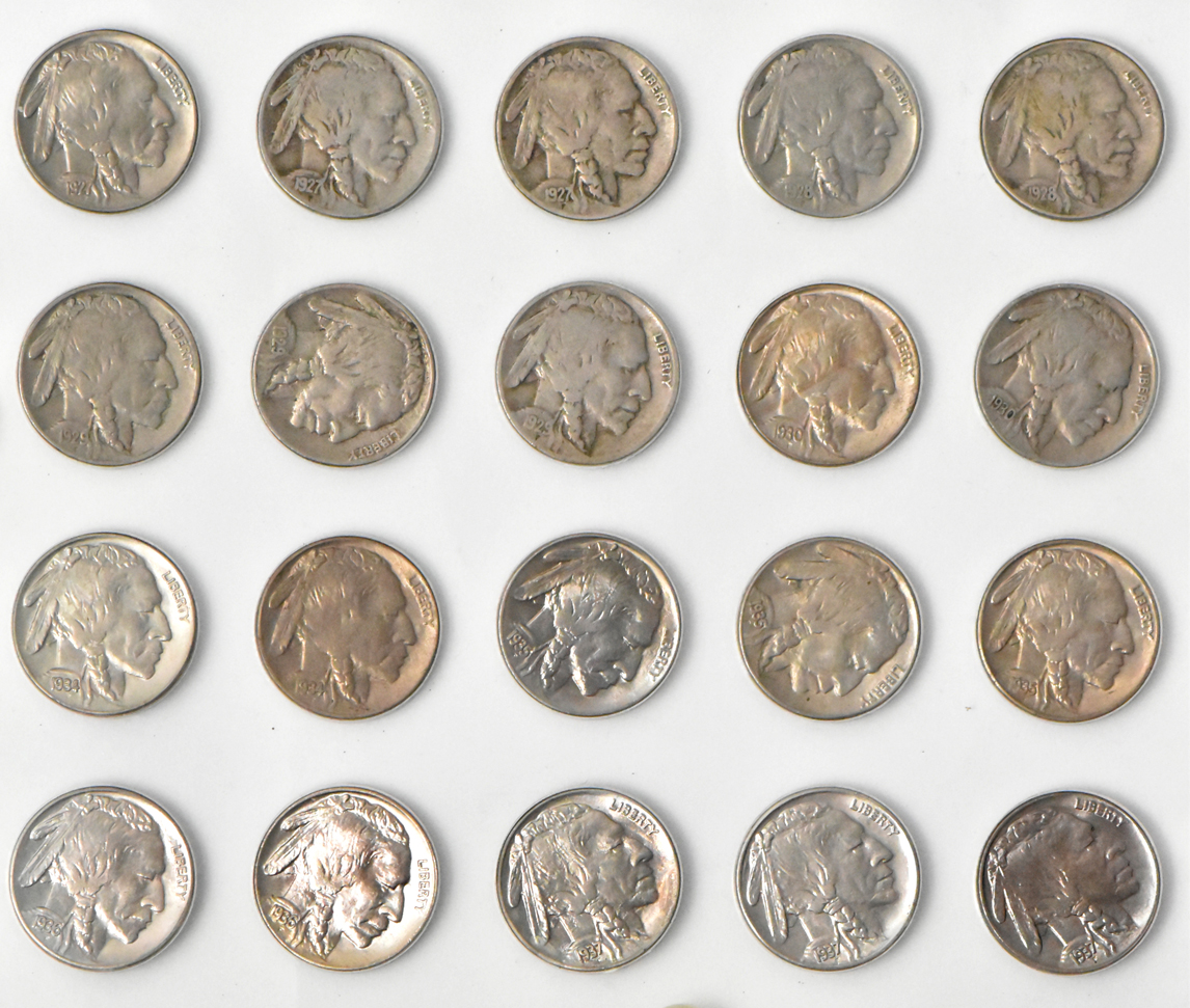 Collection of 65 different Buffalo nickels in a Capital Plastics like holder