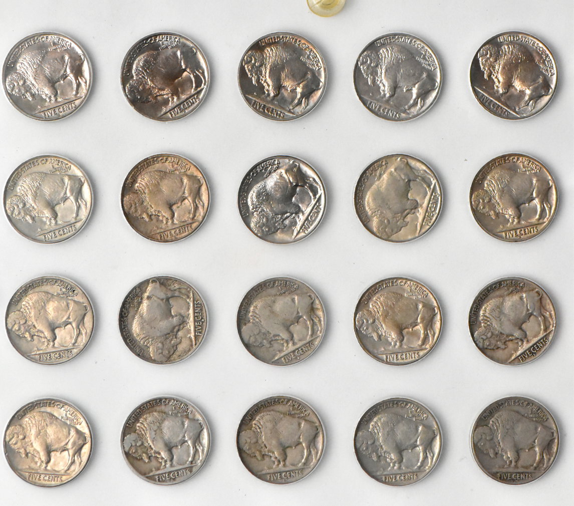 Collection of 65 different Buffalo nickels in a Capital Plastics like holder