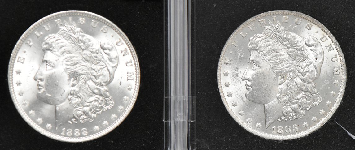 Five Morgan silver dollars