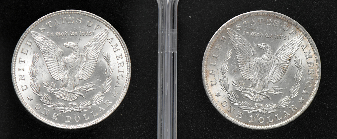 Five Morgan silver dollars