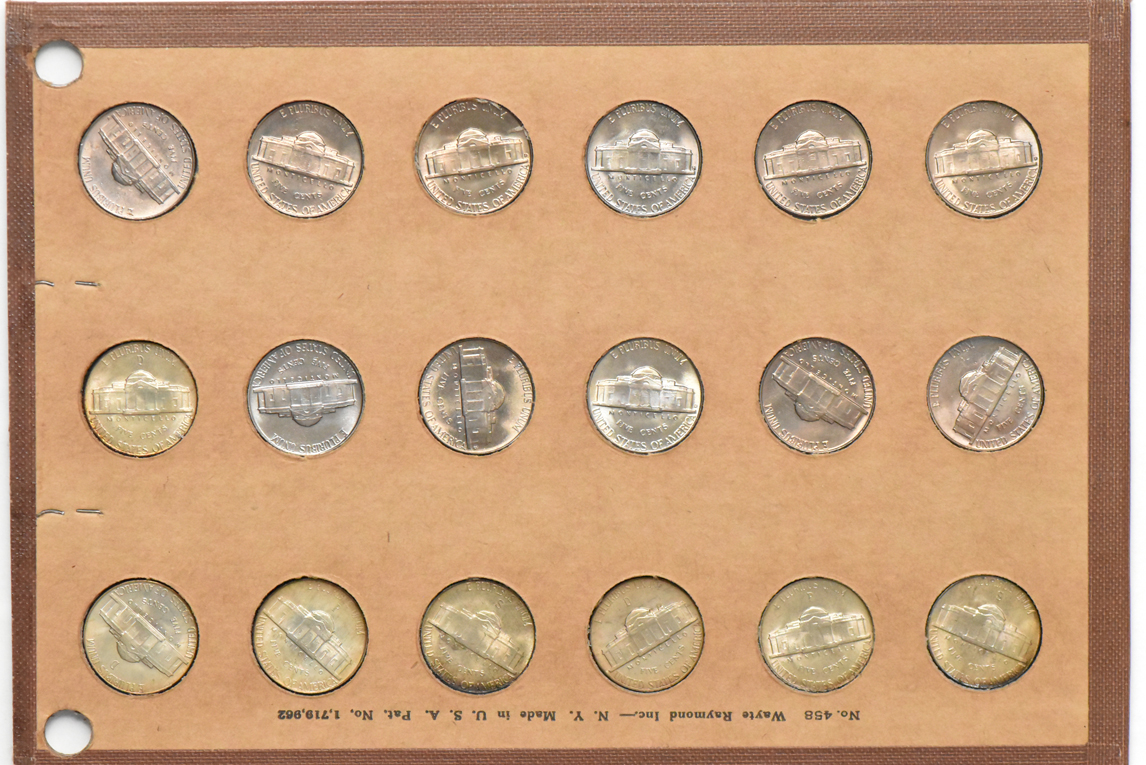 Collection of Jefferson nickels, 1938 through 1956-P, in a Wayte Raymond album
