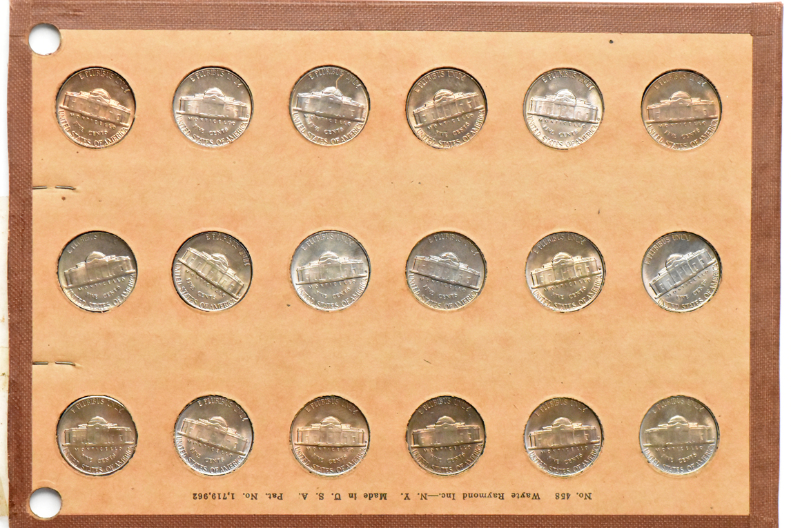 Collection of Jefferson nickels, 1938 through 1956-P, in a Wayte Raymond album