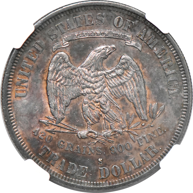 1877-S Trade NGC UNC details/artificial toning