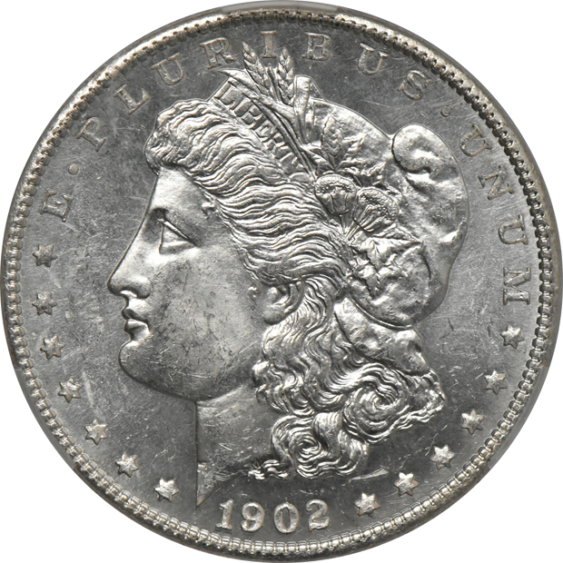 Seven Morgan silver dollars, all CACG MS-62