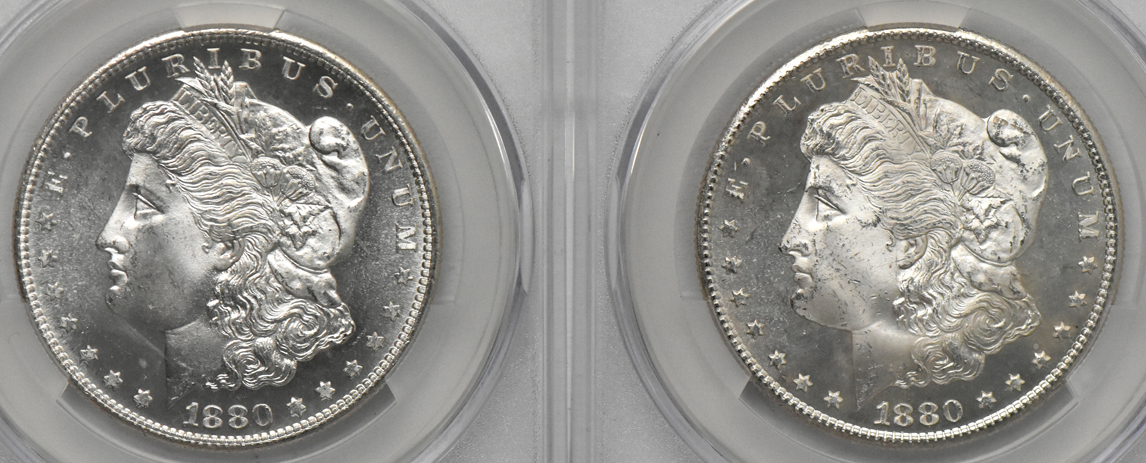 Seven 1880-S (six MS-65 and one MS-65+), all CACG