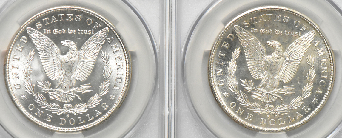 Seven 1880-S (six MS-65 and one MS-65+), all CACG
