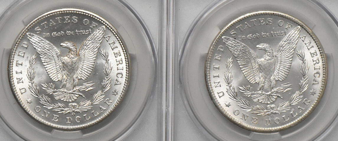 Eight Morgan dollars (seven MS-64 and one MS-65), all CACG