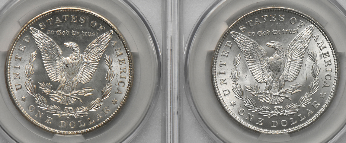 Four Morgan dollars (three MS-64 and one MS-64+), all CACG