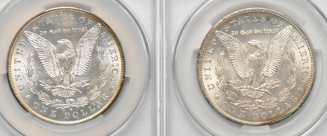 Four Morgan dollars (three MS-64 and one MS-64+), all CACG