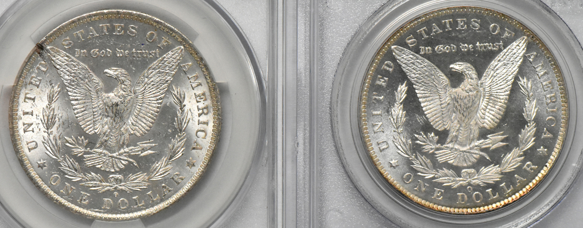 Four MS-65 Morgan dollars (three CACG and one PCGS CAC)