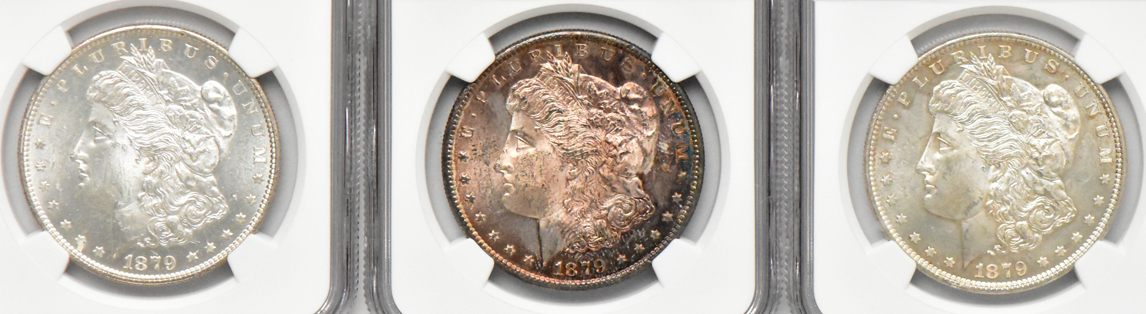 Eight Morgan dollars (seven MS-63 and one MS-63 Star), all NGC