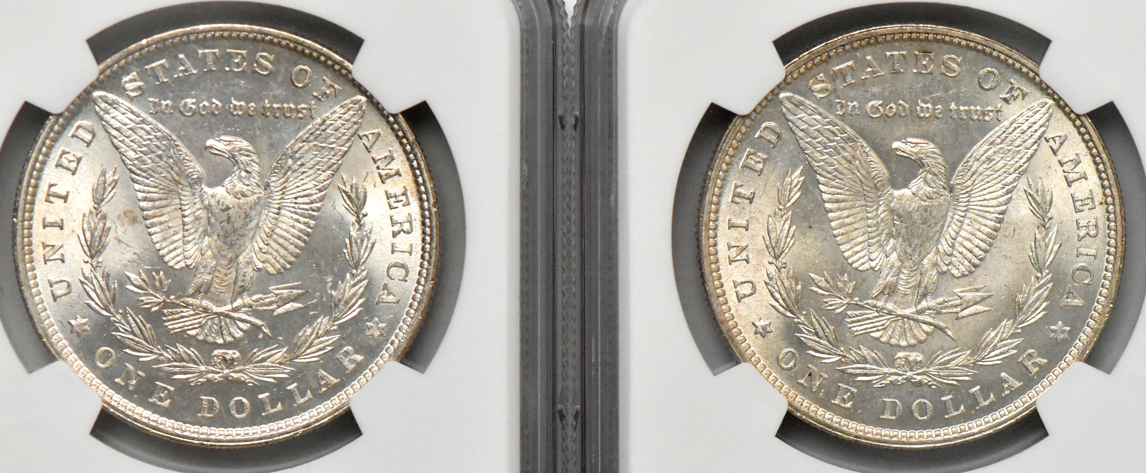 Eight Morgan dollars (seven MS-63 and one MS-63 Star), all NGC