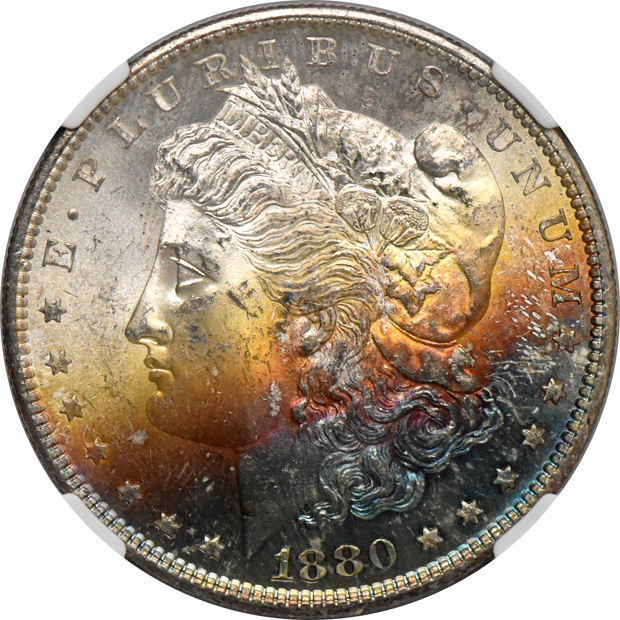 1880-S MS-65 Star, 1880-S MS-65+ Star, and an 1880-S MS-66+ Star, all NGC