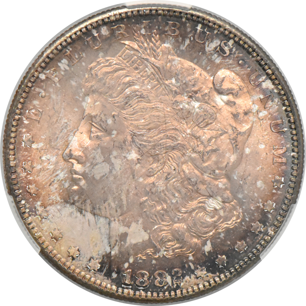 1881-S MS-66, and an 1882-S MS-65+, both CACG