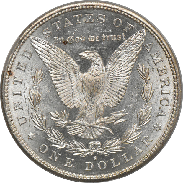 1885-S Morgan dollar UNC details/wiped, 1922 Peace dollar MS-63, and a 1923 Peace dollar MS-62, all CACG