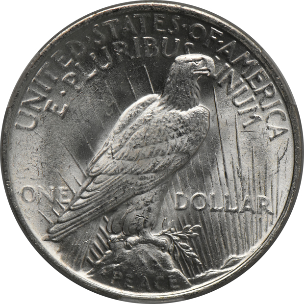 1885-S Morgan dollar UNC details/wiped, 1922 Peace dollar MS-63, and a 1923 Peace dollar MS-62, all CACG