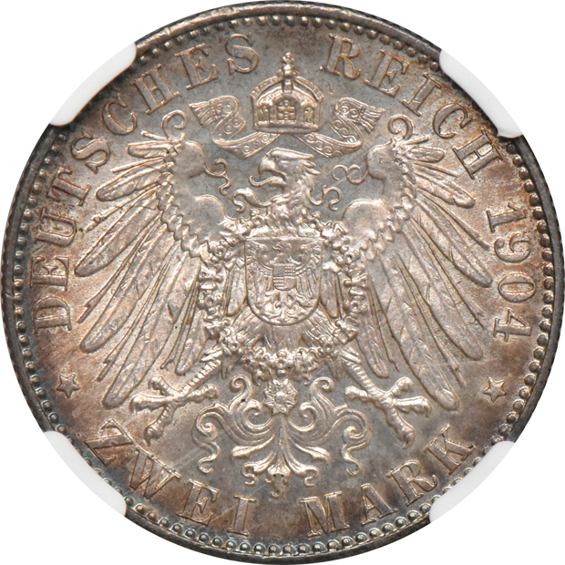 Germany - 1904-E Saxony 2 mark, Georg Lifetime - NGC MS-62