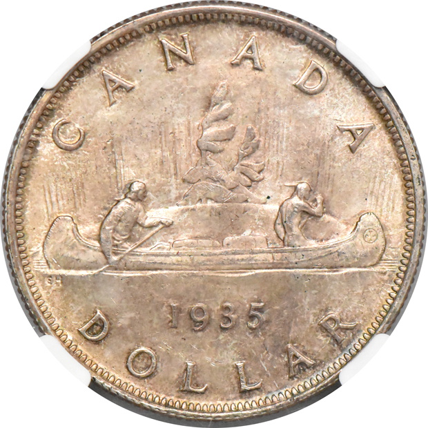 Canada - Two 1935 silver dollars, as described