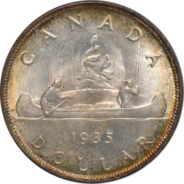 Canada - Two 1935 silver dollars, as described