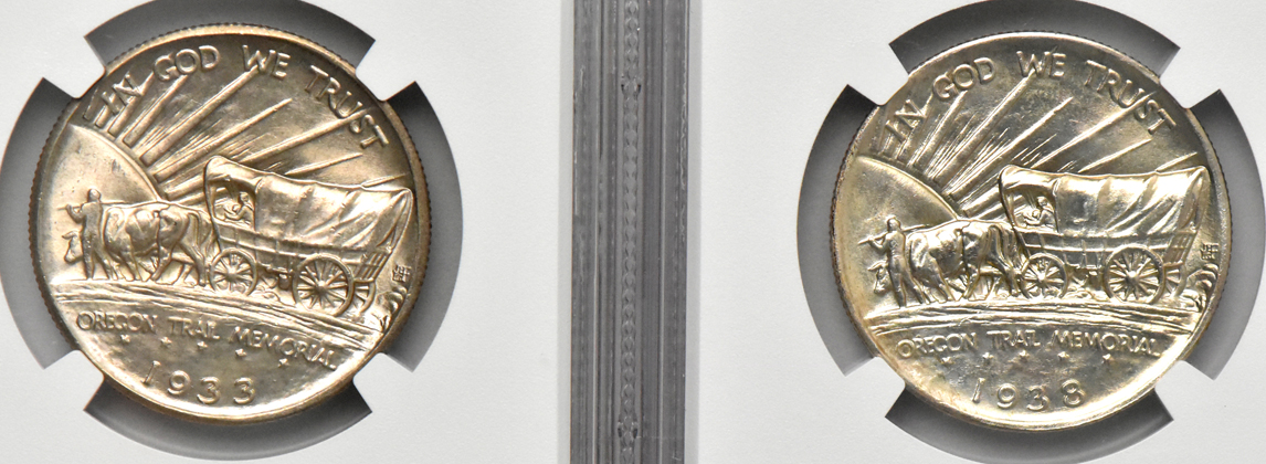 Four Oregon Trail commemorative half dollars, all NGC MS-64