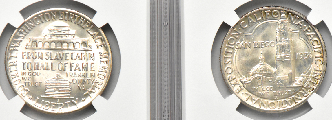 Eight silver commemorative half dollars, all NGC MS-64