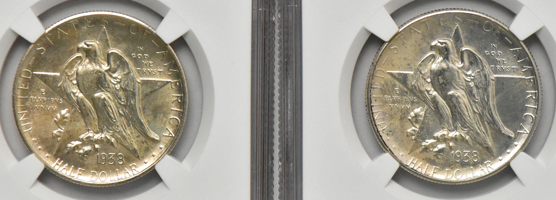 Eight Texas silver commemorative half dollars, all NGC MS-64