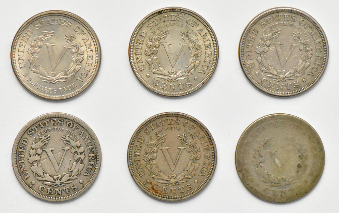 Six Liberty nickels