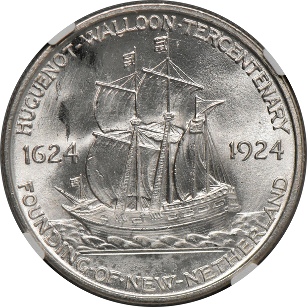 1924 Huguenot MS-65, and a 1938 New Rochelle MS-64 PL, both NGC
